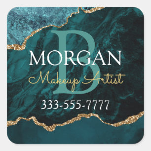 Teal BlkGold Agate DIY Name Monogram OccupationVs4 Square Sticker