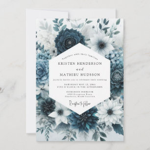 Teal Bloom Botanical Romance Wedding Invitation