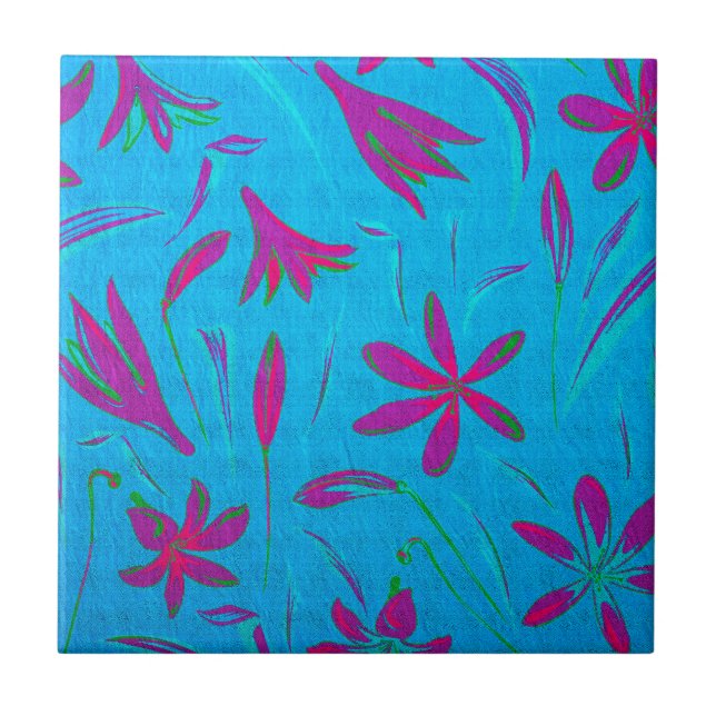 Teal Bloom Breeze Ceramic Tile (Front)