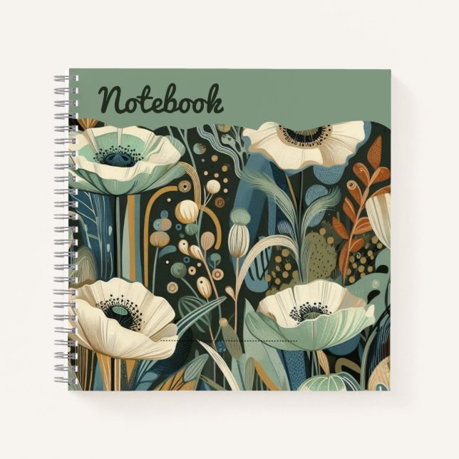 Teal Bloom – Dreamscape of Poppies & Mist Notebook (Front)