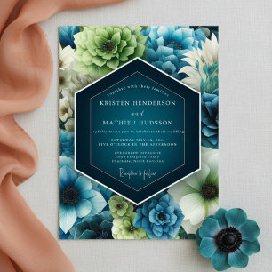 Teal Bloom Floral Romance Wedding Invitation