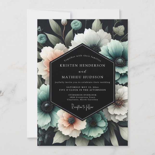 Teal Bloom Nocturne Wedding Invitation (Front)