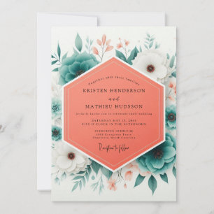 Teal Bloom Romantic Wedding Invitation