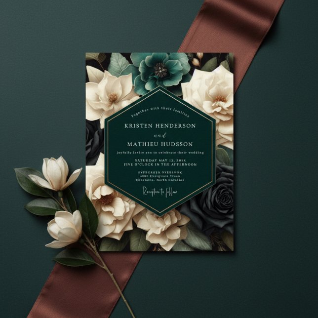Teal Bloom Romantic Wedding Invitation (Creator Uploaded)