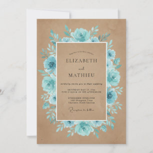 Teal Bloom Rustic Wedding Invitation