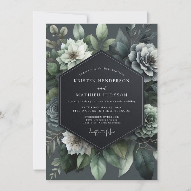 Teal Bloom Wedding Invitation (Front)