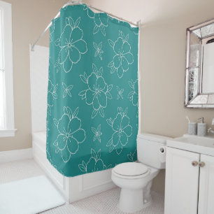 Teal Blooms Shower Curtain