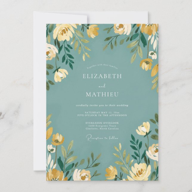 Teal Blossom Meadow Wedding Invitation (Front)