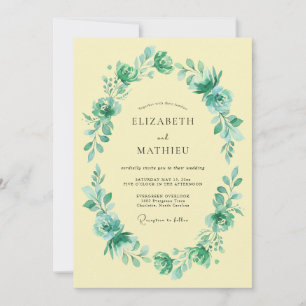 Teal Blossom Oval Romance Wedding Invitation