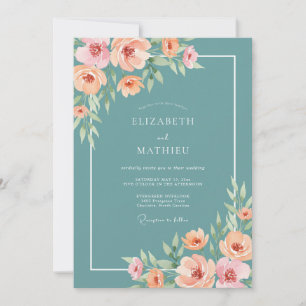 Teal Blossom Painterly Wedding Invitation