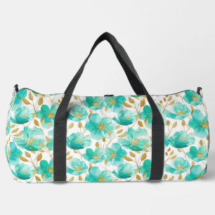 Teal Blossom Travel Duffel Bag