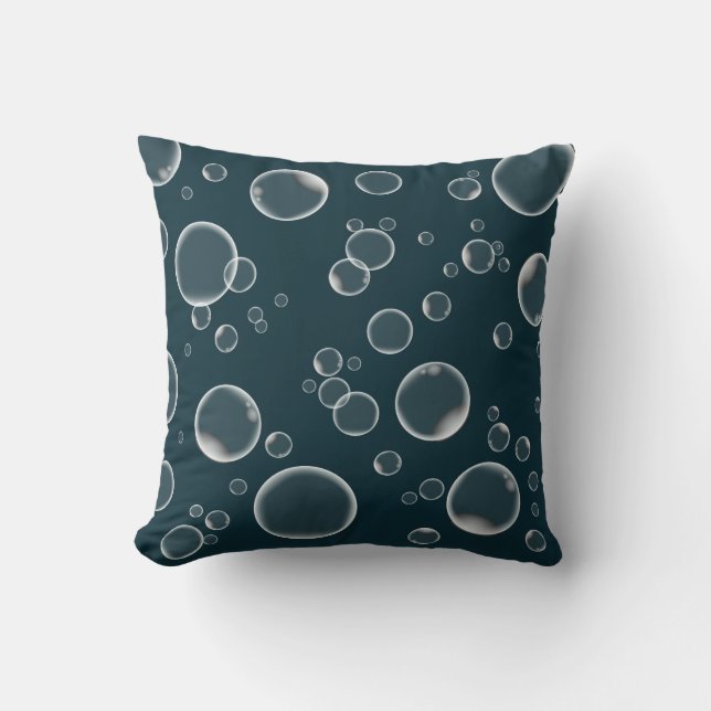 Teal Blowing Bubbles Pillow. All About Bubbles Cushion (Front)
