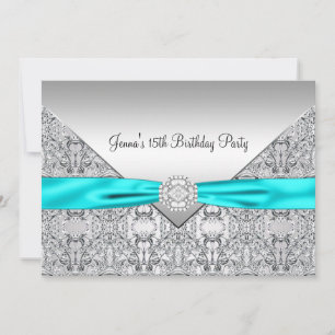 Teal Blue 15th Quinceanera Birthday Invitation