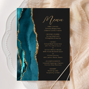 Teal Blue Agate Gold Modern Script Wedding Menu