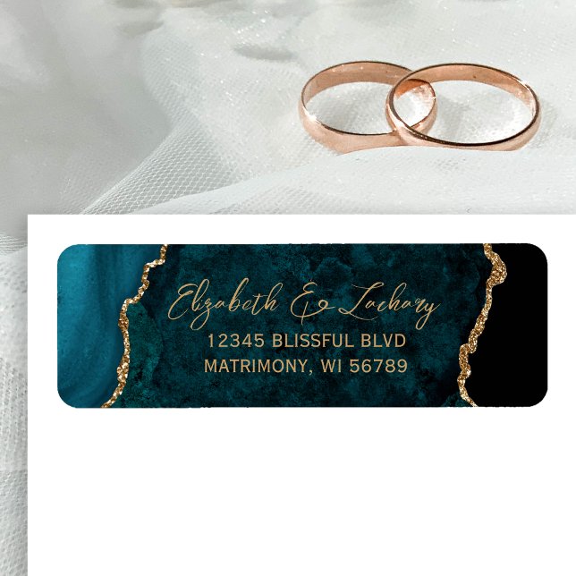 Teal Blue Agate Script Wedding Return Address Label (Creator Uploaded)