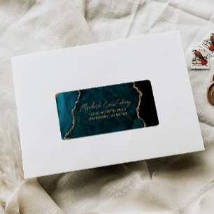 Teal Blue Agate Script Wedding RSVP Address Label