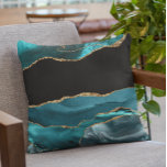 Teal Blue Agate Stone Black Gold Foil look Cushion<br><div class="desc">This design was created through digital art. It may be personalized by clicking the customize button and changing the color, adding a name, initials or your favorite words. Contact me at colorflowcreations@gmail.com if you with to have this design on another product. Purchase my original abstract acrylic painting for sale at...</div>