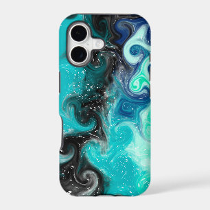 Teal, Blue and Black Fluid Art Marble Swirls