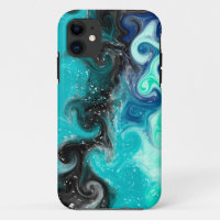 Teal, Blue and Black Fluid Art Marble Swirls   