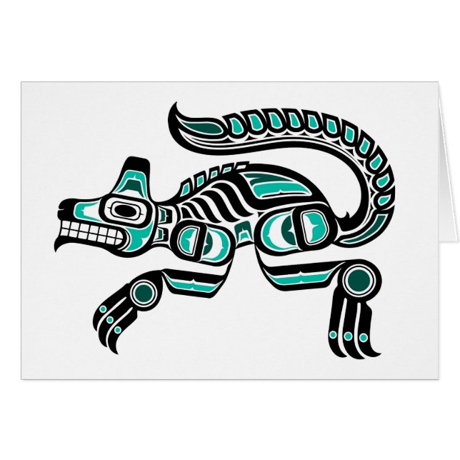 Teal Blue and Black Haida Spirit Wolf (Front Horizontal)