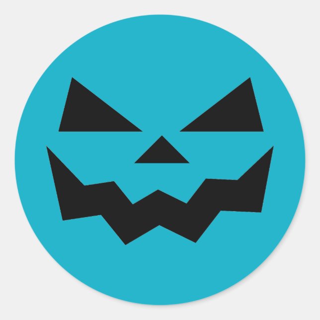 Teal Blue and Black Jack-o-lantern pumpkin face  Classic Round Sticker (Front)