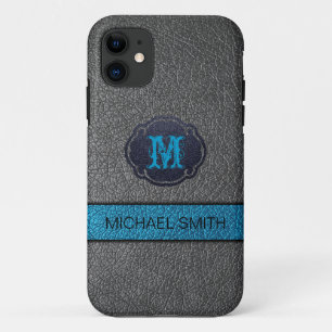 Teal Blue and Black Leather iPhone 11 Case