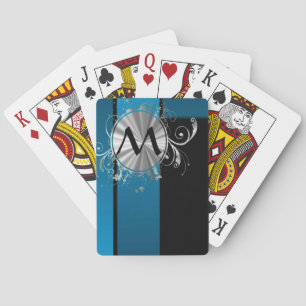 Teal blue and black monogram playing cards