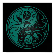 Teal Blue and Black Yin Yang Roses
