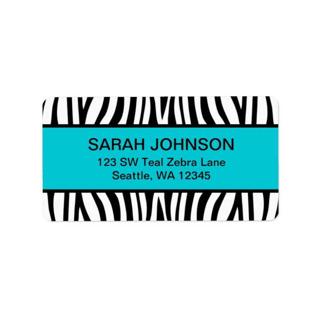 Teal Blue and Black Zebra Label (Front)