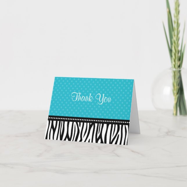 Teal Blue and Black Zebra Polka Dot Thank You (Front)