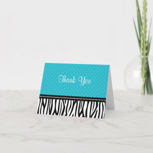 Teal Blue and Black Zebra Polka Dot Thank You Card