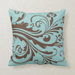 Teal Blue and Brown Country Floral Cushion