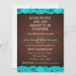 Teal Blue and Brown Rustic Country Wedding Invitation