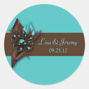 Teal Blue and Brown Save The Date Sticker