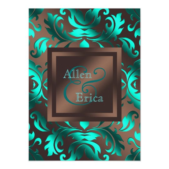 Teal Blue and Chocolate Brown Wedding Card