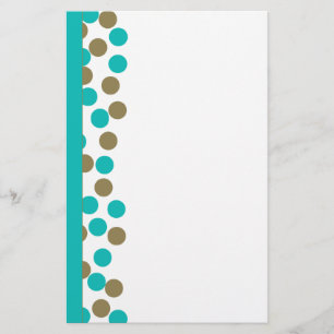 Teal Blue and Dark Tan Polka Dot Stationary Stationery