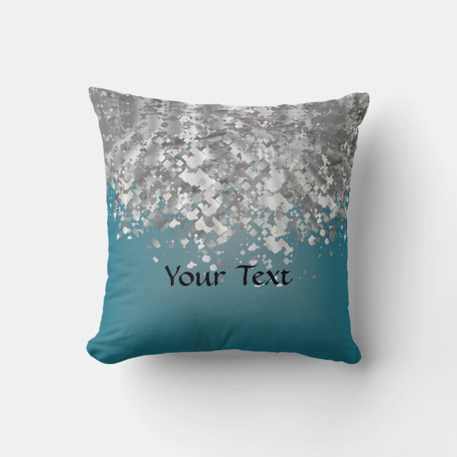 Teal blue and faux glitter cushion (Front)