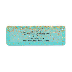 Teal Blue and Faux Glitter Sparkle Address Label Return Address Label