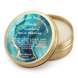 Teal Blue and Faux Gold Marble Solid Perfume Label