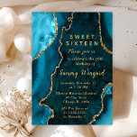 Teal Blue and Gold Agate Marble Sweet Sixteen Invitation<br><div class="desc">This elegant and glamourous sweet sixteen birthday invitation features a teal blue agate marble background with faux gold glitter accents. The text combines handwritten script and modern sans serif fonts for a classy and sophisticated look. This will be perfect for autumn fall and winter birthdays.</div>