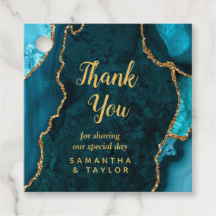 Teal Blue and Gold Agate Wedding Thank You Favour Tags