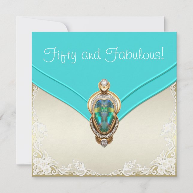 Teal Blue and Gold Birthday Party Invitation (Front)