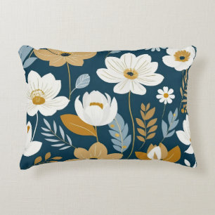 Teal, blue and gold floral decorative cushion