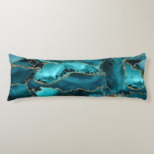 Teal Blue and Gold Glitter Agate Body Cushion