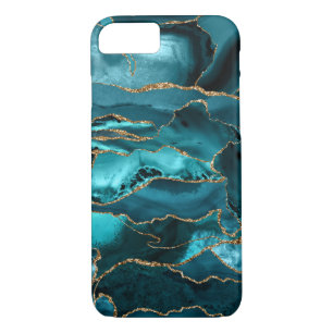 Teal Blue and Gold Glitter Agate iPhone 8/7 Case