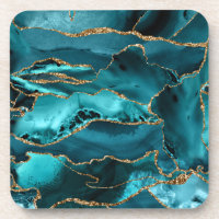 Teal Blue and Gold Glitter Agate