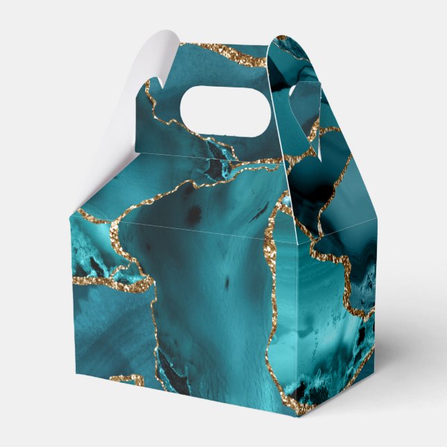 Teal Blue and Gold Glitter Agate Favour Box (Front Side)