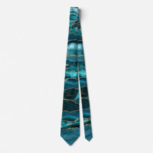 Teal Blue and Gold Glitter Agate Tie
