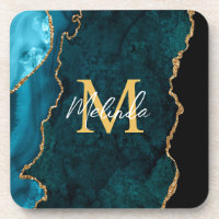 Teal Blue and Gold Marble Agate
