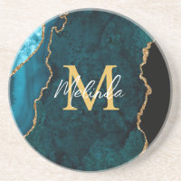 Teal Blue and Gold Marble Agate